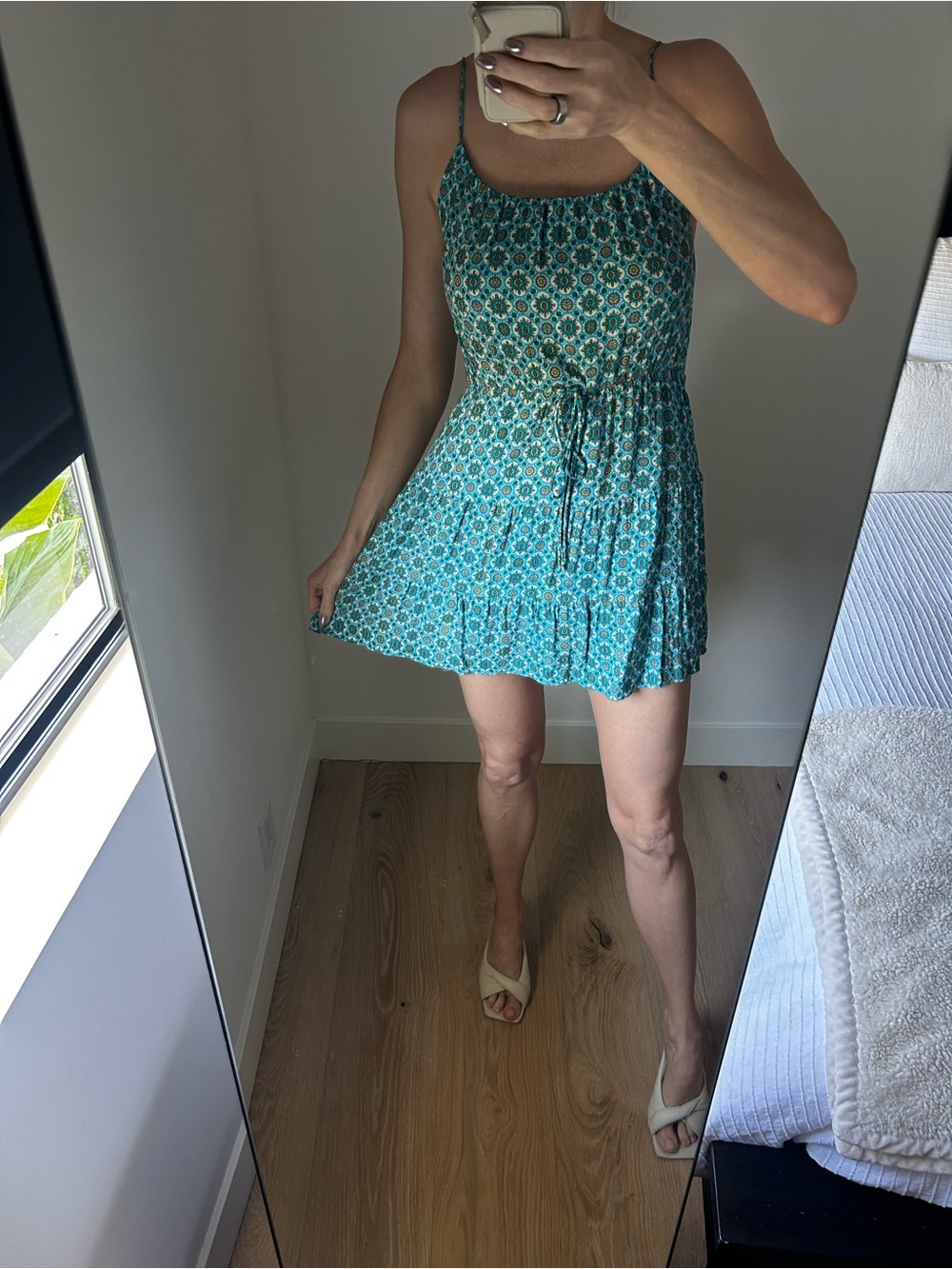Alice + Olivia Teal Floral Tiered Mini Dress